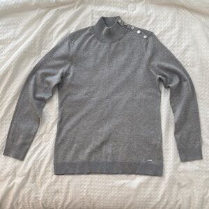 Calvin Klein Women's Gray Mock Turtleneck Sweater with Button Detail